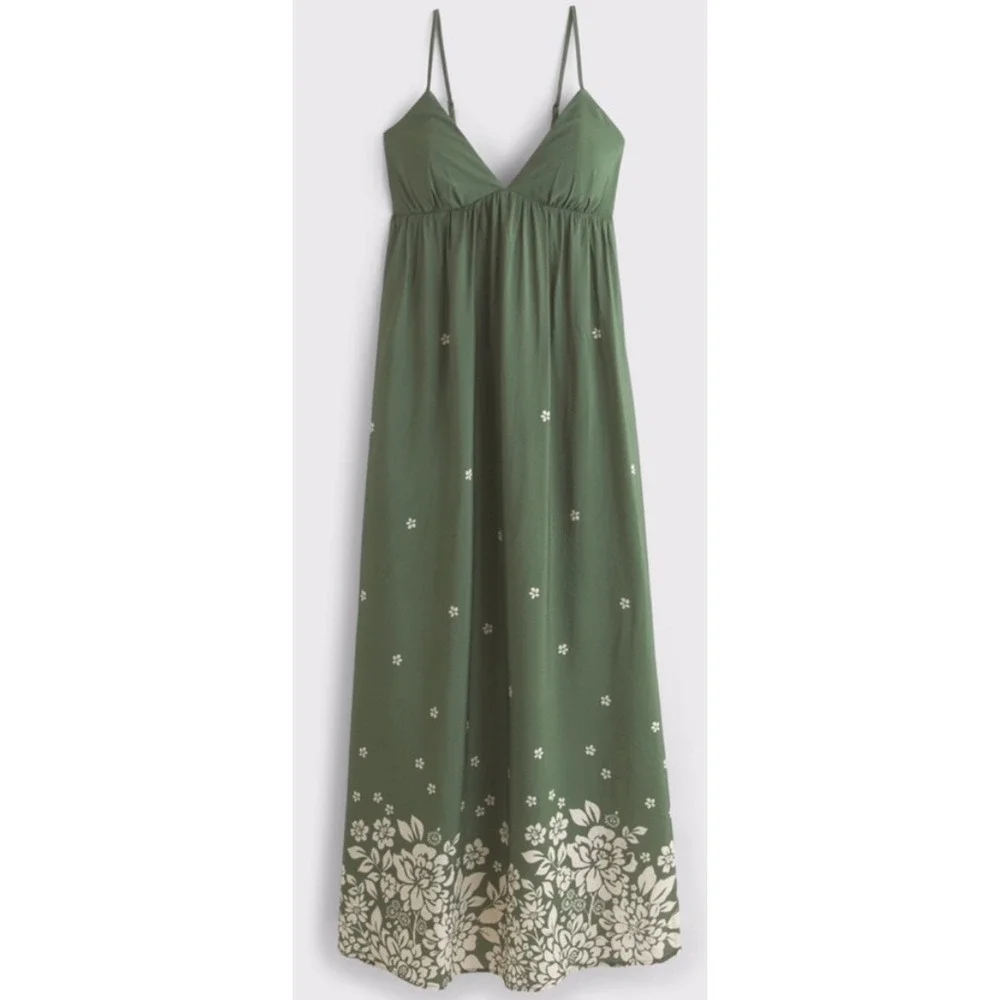 Abercrombie & Fitch Green Floral Flowy Maxi Dress Open Back Boho Fairy Beach MT